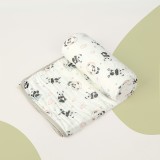 Prosop de baie din bumbac si tifon pentru Bebelusi, Flippy, cu Sase Straturi, pentru Copii, 110x110 cm, Model Panda, Bej Verde