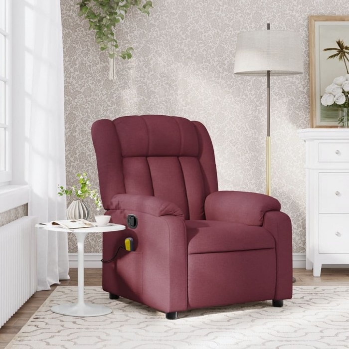 vidaXL Fotoliu de masaj rabatabil, roșu vin, material textil
