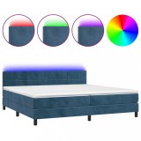 Cumpara ieftin Pat cu arcuri, saltea si LED, bleumarin, 200x200 cm, catifea