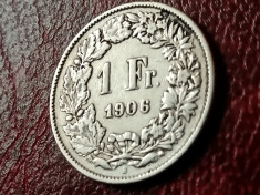 1 Franc 1906 Elvetia (argint, Tiraj = 700.000), stare EF+ [poze] foto