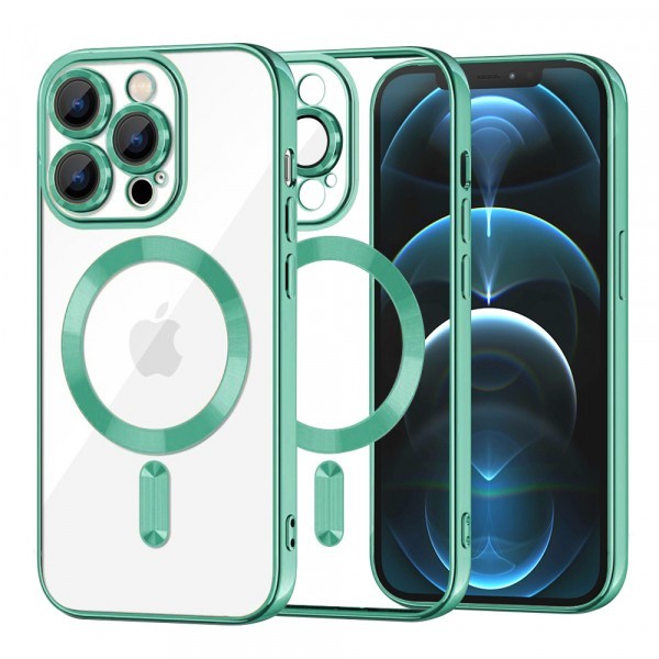 Husa MagSafe pentru Apple iPhone 12 Pro Max, Techsuit, Luxury Crystal, Verde Deschis