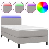 Cumpara ieftin Pat cu arcuri, saltea si LED, gri deschis, 90x200 cm, textil