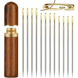 Set 12 Ace Inovatoare cu Gaura Speciala pentru Ata Salestore.ro&reg; cu suport din lemn natural, cusut manual/brodat