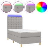 Cumpara ieftin Pat cu arcuri, saltea si LED, gri deschis, 100x200 cm, textil