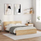 Cumpara ieftin Cadru de pat cu tăblie și LED, stejar sonoma, 150x200 cm