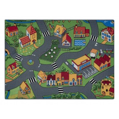COVOR REBEL ROADS Village life 90 Sat, antiderapant pentru copii - gri, 95x200 cm foto
