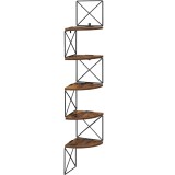 VASAGLE Raft de perete pentru colt, cadru otel cu 5 etaje din MDF, 20x20x128cm, maro rustic si negru Household NewTrend