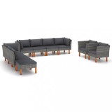 Gossi set mobilier gradina, 10 piese, gri, poliratan si lemn eucalipt