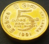 Cumpara ieftin Moneda exotica 5 RUPII - SRI LANKA, anul 1991 *cod 2527