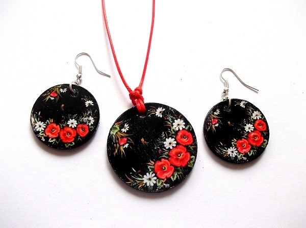 set lemn cu motiv floral maci 39733