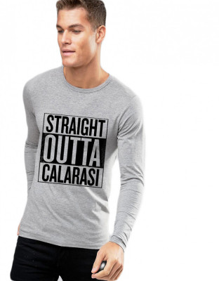 Bluza barbati gri cu text negru - Straight Outta Calarasi - M foto