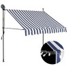 VidaXL Copertină retractabilă manual cu LED, albastru &amp; alb, 150 cm 145842