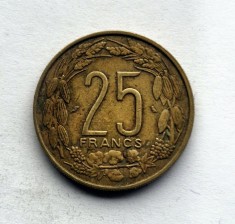 Statele Centrale Africane Camerun 25 Francs 1970 km # 4a moneda nichel bronz