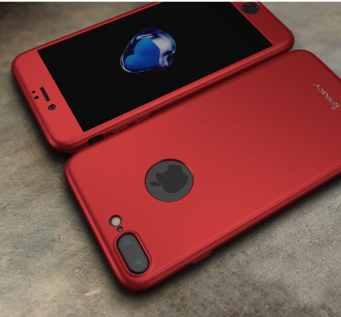 Husa IPAKY - Full Protection 360 Decupata - Iphone 7 Plus (Red) cu Folie Protectie Ecran