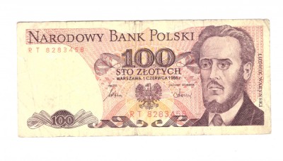 Bancnota Polonia 100 zloti 1986, circulata foto