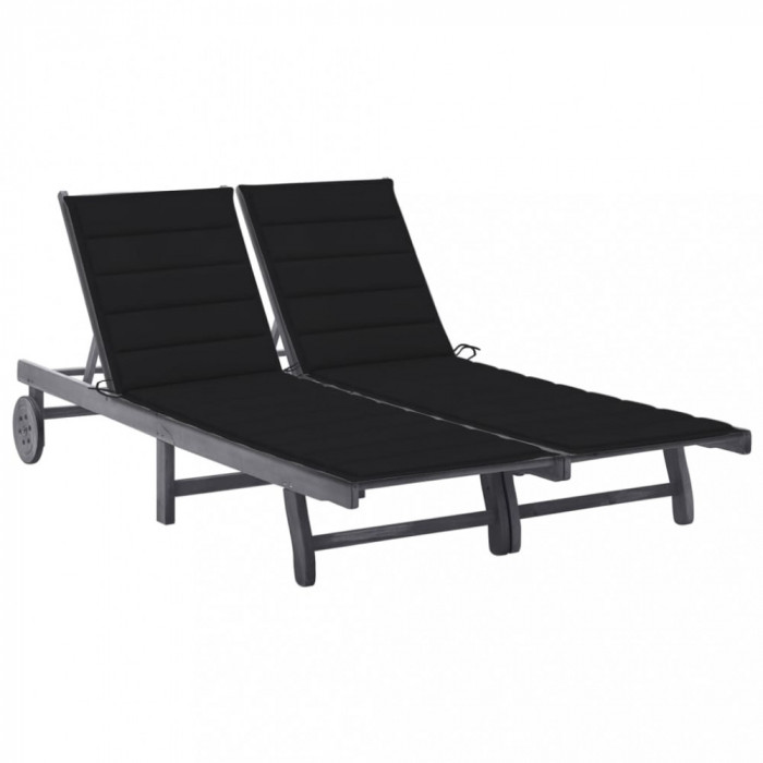 vidaXL Șezlong grădină cu pernă, 2 persoane, gri, lemn masiv acacia 3061396