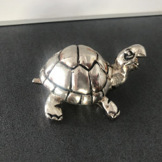 Frumoasa broasca țestoasa din alama argintata,veche ,in miniatura,marcată Italia