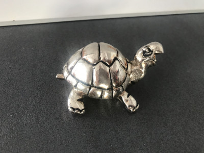 Frumoasa broasca țestoasa din alama argintata,veche ,in miniatura,marcată Italia foto