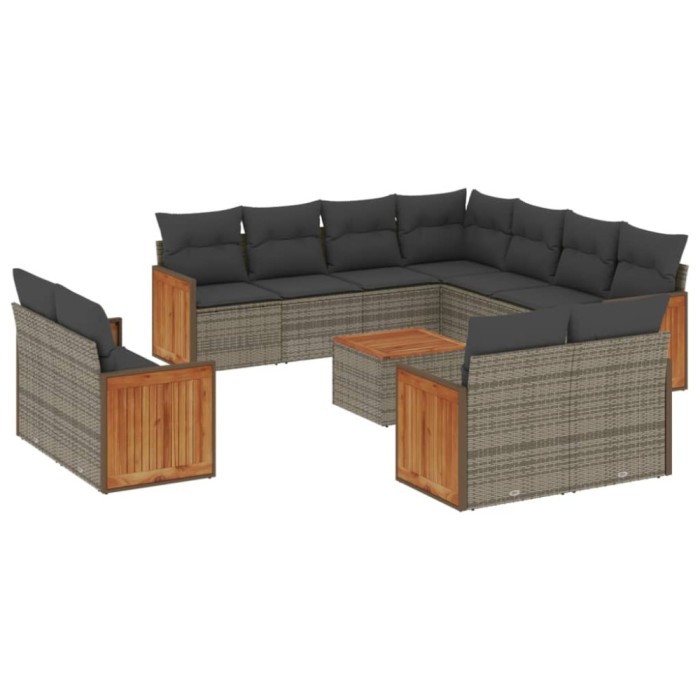 Set canapea de gradina cu perne, 12 piese, gri, poliratan
