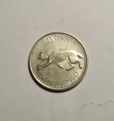 Canada 25 Cents Centi 1867 1967 de Argint foto