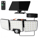 Lampa solara LED de perete Lepro PR640005. 1000lm, LED, Telecomanda, 3 panouri, 2 moduri, senzor de miscare