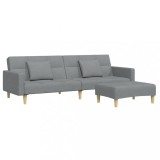 Canapea extensibila cu taburet, 2 locuri, gri deschis, textil