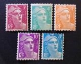 Franța 1945&ndash;1954 - Set de 5 Timbre Definitive &bdquo;Marianne de Gandon / Republica Franceză / Tipul Gandon&rdquo; -KV1