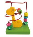 Jucarie educativa cu baza din lemn, labirint motric, bile din plastic colorate, forma girafa in mijloc, lemn, Multicolor