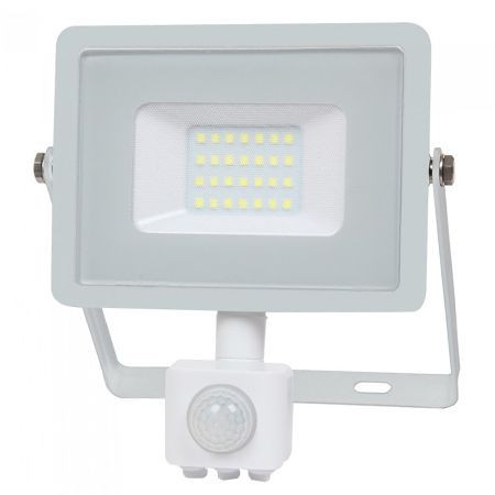 Proiector LED V-tac cu senzor miscare, 20W, 1600lm, lumina rece, 6400K, IP65, alb