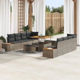 Set de canapele de grădină vidaXL 11 piese cu perne gri din ratan poli acacia, Set de dining de grădină vidaXL 3 piese cu perne gri din ratan poli aca