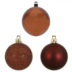 Set Globuri Crăciun, Model Mat și Glitter, Culoare Maro/Bronz, 5 cm, 12 Bucăți