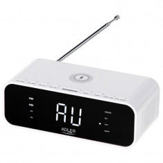 Radio cu ceas Adler, incarcare wireless, Bluetooth, Aux, alarma, Alb