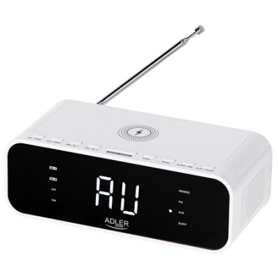 Radio cu ceas Adler, incarcare wireless, Bluetooth, Aux, alarma, Alb foto