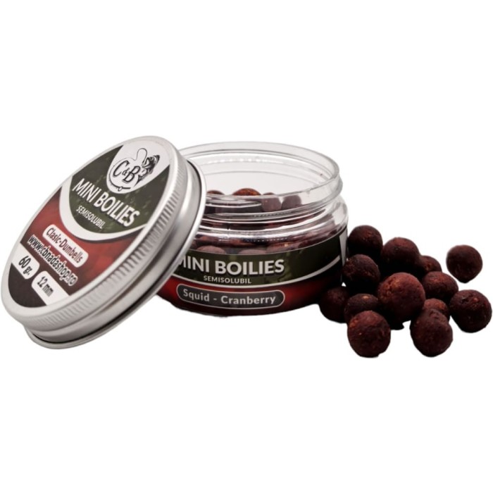 Mini Boilies C&amp;B Semisolubil, Squid Cranberry, Rosu, 12mm, 60g