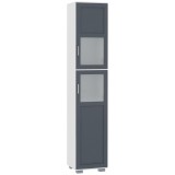 kleankin Dulap &icirc;nalt de Baie Mobilier Coloană de Baie cu 2 Uși de Sticlă Temperată și Rafturi Ajustabile 37x35x190 cm Alb și Gri | Aosom Romania