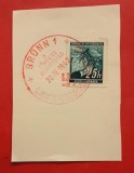 Protectoratul Boemia și Moravia 1942 &ndash; Timbru 25h &bdquo;Frunza de Tei&rdquo; pe fragment cu ștampilă comemorativă BR&Uuml;NN (Brno)