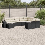 vidaXL Set canapele de grădină cu perne, 10 piese, negru, poliratan 3255393