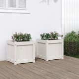Cumpara ieftin Jardiniere de grădină, 2 buc., alb, lemn masiv de pin
