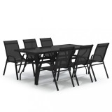 Set de servit masa pentru gradina, 7 piese, negru
