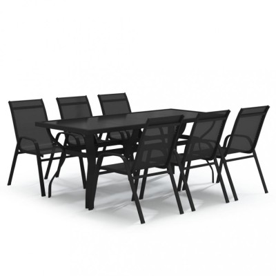 Set de servit masa pentru gradina, 7 piese, negru foto