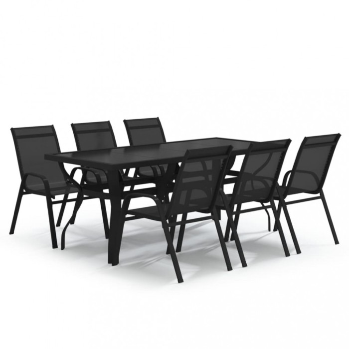 Set de servit masa pentru gradina, 7 piese, negru