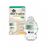 Biberon din sticla cu tetina din silicon Closer to Nature 0 luni+, 150ml, Tommee Tippee