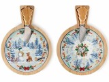 Set 2 platouri si 2 cutite servire branzeturi Craciun lemn ceramica multicolora II cm 17,5 x 24 H