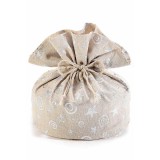 Saculet Craciun textil bej argintiu &Oslash;21cmx32H