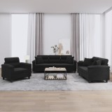 vidaXL Set de canapele cu perne, 3 piese, negru, microfibră