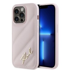 Husa iPhone 14 Pro Karl Lagerfeld Diagonal Quilted Script, roz, KLHCP14LPQDSMGP foto