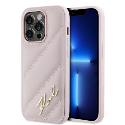 Husa iPhone 14 Pro Max Karl Lagerfeld Diagonal Quilted Script, roz, KLHCP14XPQDSMGP foto