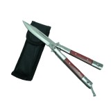 Briceag Fluture Balisong Ideallstore Lemn Maro 22cm + Husa Neopren, Cutit Antrenament, Vanatoare, Otel