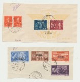 Romania 1941 serie si colita Razboiul Sfant supratipar Odesa stampilate, efectiv circulate, pe fragmente de plicuri