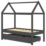 Cumpara ieftin Cadru pat copii cu sertar gri inchis 70x140 cm lemn masiv pin